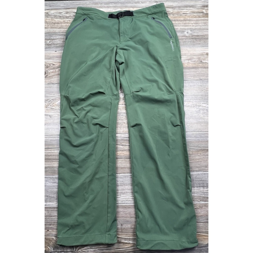 Merrell Green‎ Hiking Pants Men's 35x31 Belted Lightweight Zip Pockets Camping